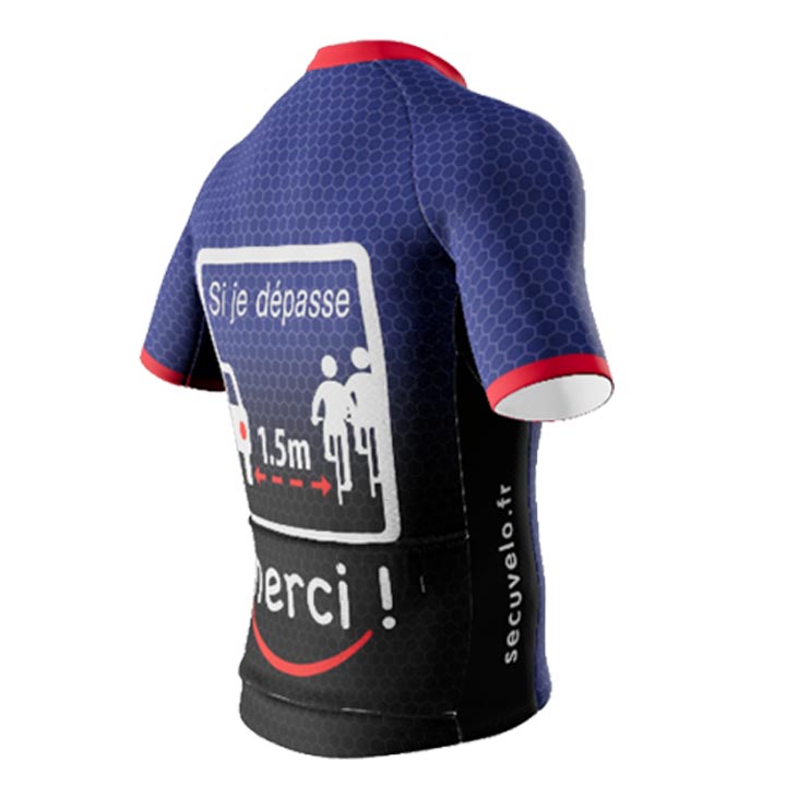 Maillot cycliste homme bleu Sécuvélo vue latérale arrière
