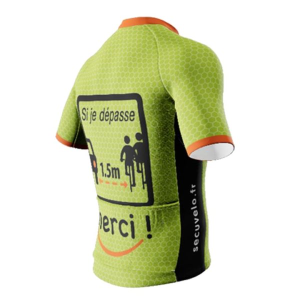 Maillot cycliste homme vert fluo Sécuvélo vue latérale arrière
